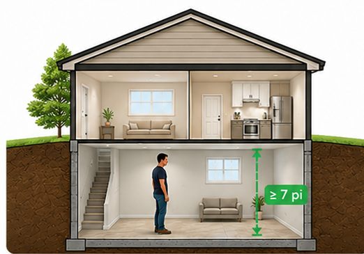 Sous-sol habitable, finissable en pièces de vie