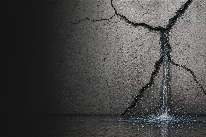Fissure de fondation avec infiltration d'eau
